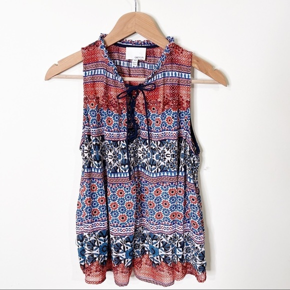 Greylin Revolve Floral Lace Up Ruffle Tank Top - Picture 1 of 6